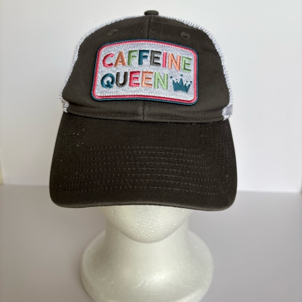 Women’s Caffeine Queen Embroidery Grey and White Trucker Hat